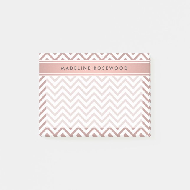 Chic Modern Ro Guld Chevron Monogrammed Post-it Block (Framsida)