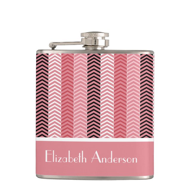 Chic Modern Rosa Chevron Rand med Namn Fickplunta (Framsidan)