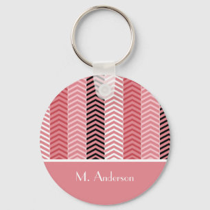 Chic Modern Rosa Chevron Rand med Namn Nyckelring