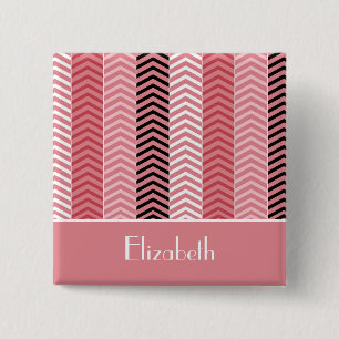 Chic Modern Rosa Chevron Rand och Namn Knapp