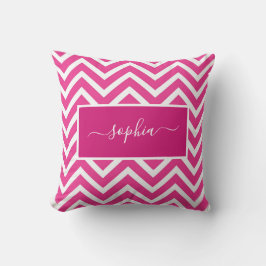 Chic Modern Rosa Chevron Zig Zag Mönster Namn Kudde
