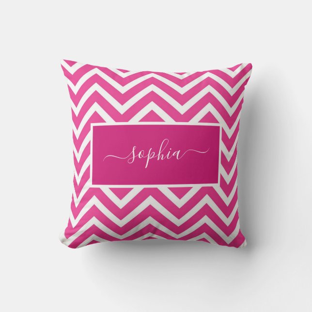 Chic Modern Rosa Chevron Zig Zag Mönster Namn Kudde (Framsida)