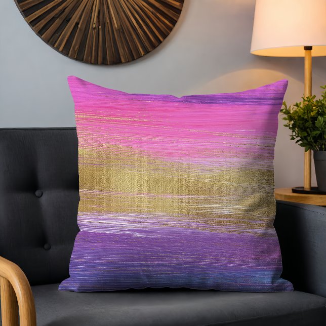 Chic Modern Rosa Guld Lila Abstrakt   Brushstrokes Kudde (Skapare uppladdad)