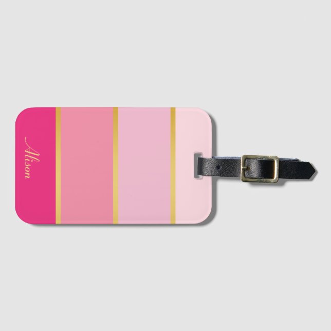 Chic Modern rosa Rand guld Namn Bagagebricka (Framsida horisontal)