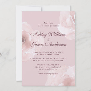 Chic Modern Rosa ros Blommigt Lila Bröllop Inbjudningar