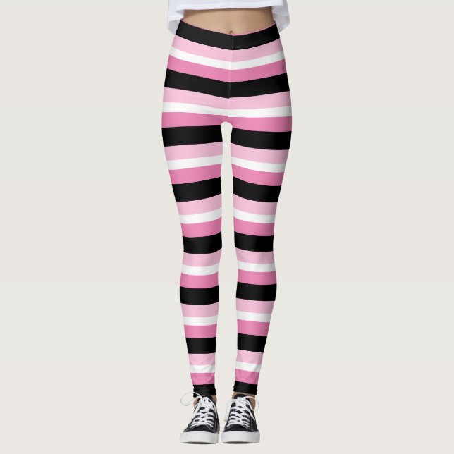 Chic Modern Rosa, Svartvit Rand Leggings (Framsida)