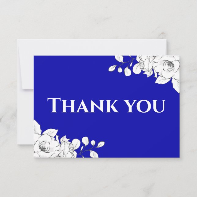 Chic Modern Royal Blue White Blommigt Tack Kort (Framsida)