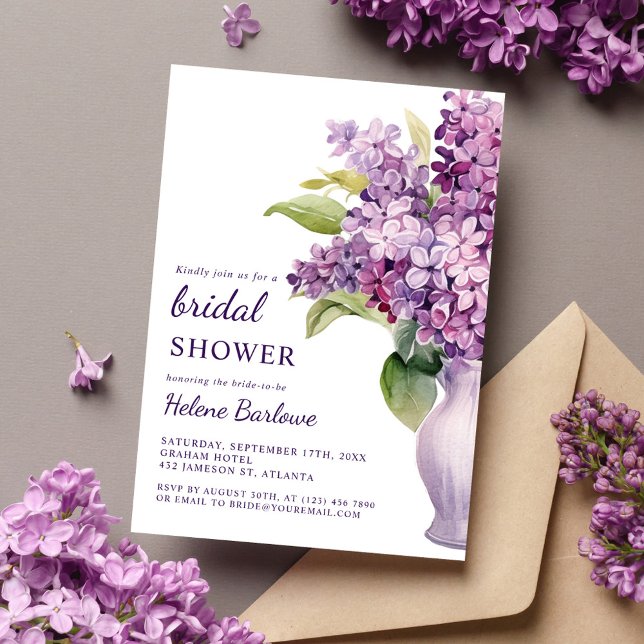 Chic Modern Rustic Elegant Lilac-Möhippa Inbjudningar (Chic Modern Rustic Elegant Lilac Bridal Shower Invitation)