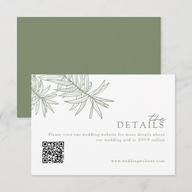 Chic Modern Sage Grönt Bröllop webbplats/informati Tilläggskort (Fram/baksida)