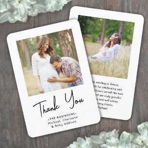 Chic Modern Script 2 Photo Baby Shower Tack Kort