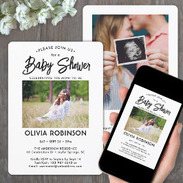 Chic Modern Script 2 Photo Minimal Baby Shower Inbjudningar
