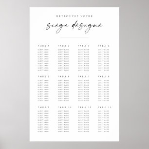 Chic Modern Script Bröllop-sittdiagram FRANSK Poster