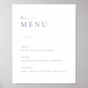 Chic + Modern Script Bröllops Bar Meny Skylt   Blå