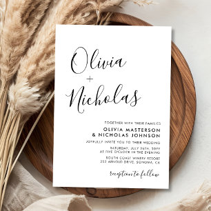 Chic Modern Script Calligraphy Monogram Bröllop Inbjudningar