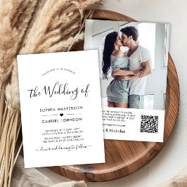 Chic Modern Script Heart QR-kodfoto Bröllop Inbjudningar