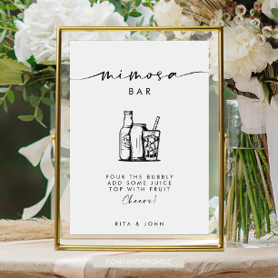 Chic Modern Script Mimosa Pub Bröllop-tecken Poster