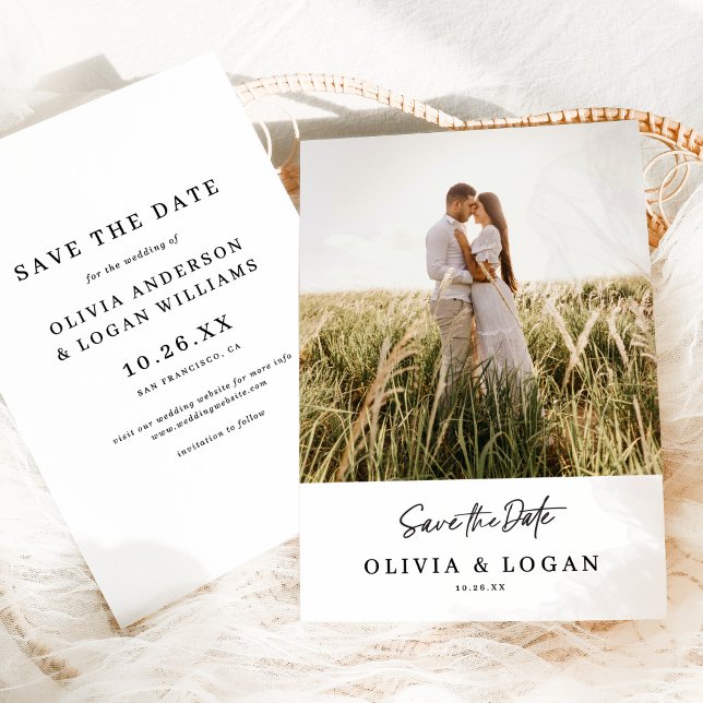 Chic Modern Script Photo Wedding Save The Date Spara Datumet (Skapare uppladdad)