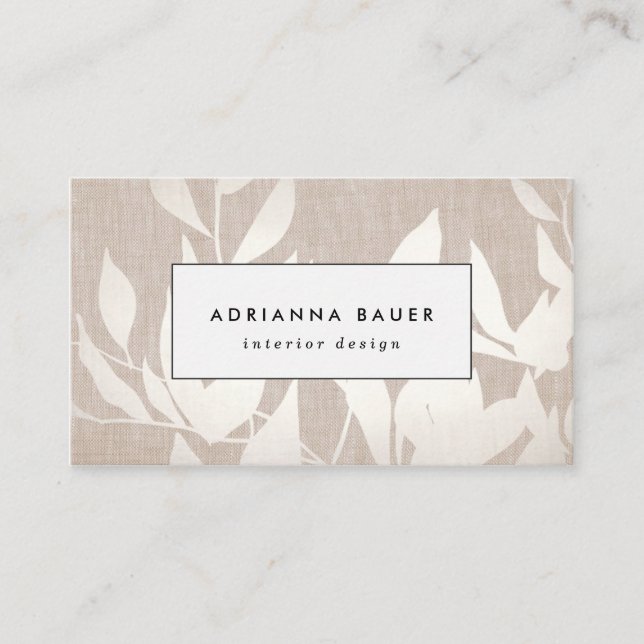 Chic Modern Silver Löv Nature Tan Linen LOOK Visitkort (Framsida)