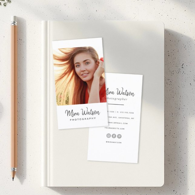 Chic Modern skripttypgrafi - enkel fotoskrivare Visitkort (Skapare uppladdad)