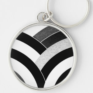 chic modern svart/vit kröd chevron rund silverfärgad nyckelring