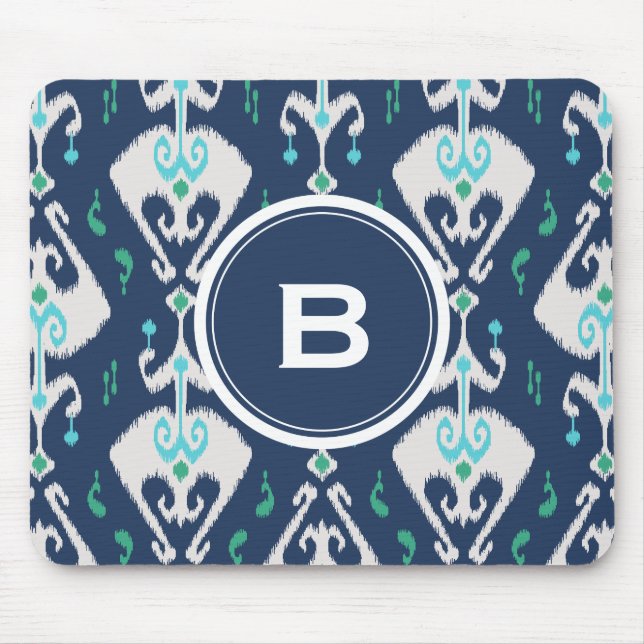 Chic modern tevjolmarblå ikat-stammen mönster musmatta (Framsidan)