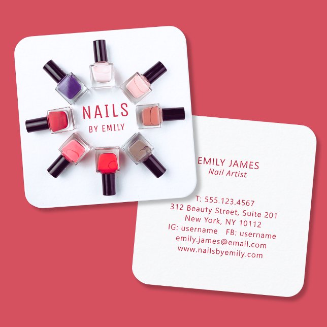 Chic Modern Trendig Professionell Nail Art Spa Sal Fyrkantigt Visitkort (Skapare uppladdad)