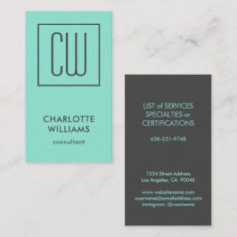 Chic Modern turkos Square Monogram-Elegant Visitkort