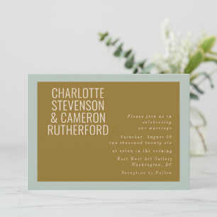 Chic Modern Typografi Blue och Olive Bröllop Inbjudningar