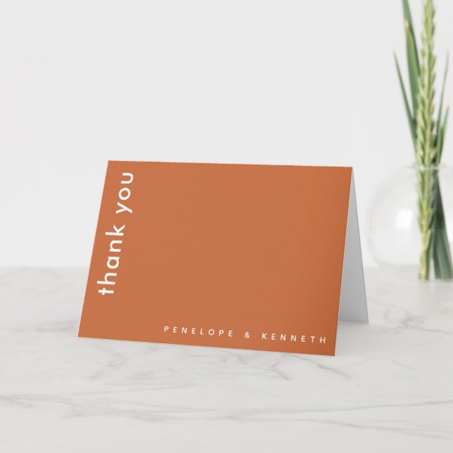 Chic Modern Typografi | Bränd Orange Bröllop Tack Kort (Framsida)