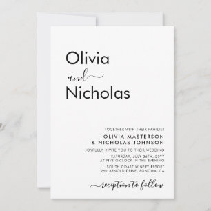 Chic Modern Typography-skript Monogram Bröllop Inbjudningar