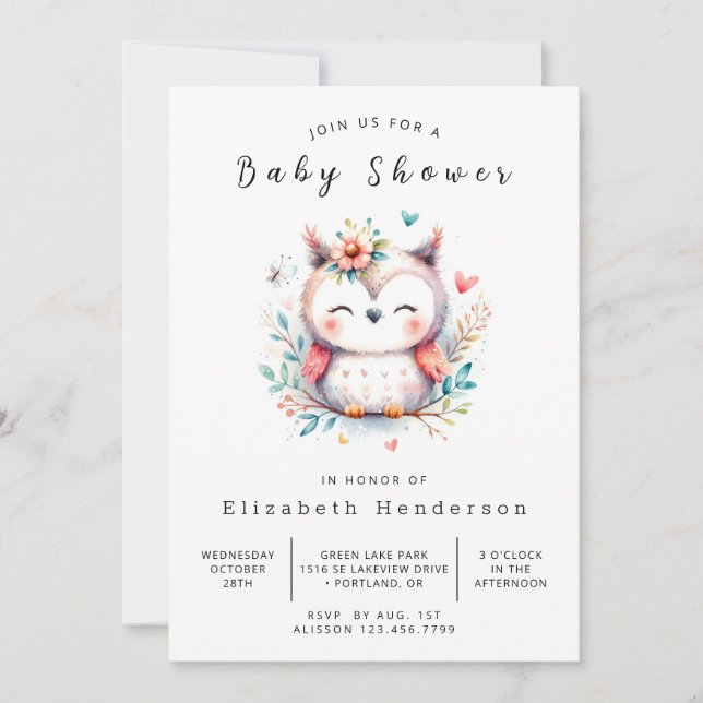 Chic Modern Uggla Baby Shower Inbjudningar (Framsida)