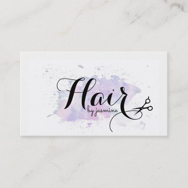 chic modern vattenfärgcalligraphyhairstylist visitkort (Framsida)