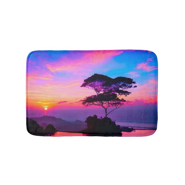 Chic Modern Vivid Rosa Blue Gult Guld Sunset Badrumsmatta (Framsidan)