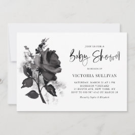 Chic Modern Watercolor Black Ro Baby Shower Inbjudningar