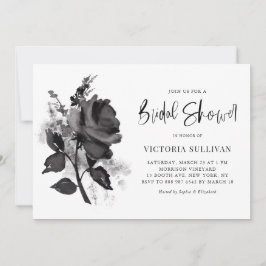 Chic Modern Watercolor Black Ro Möhippa Inbjudningar