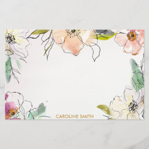 Chic Modern Watercolor Blommigt Note Brevpapper