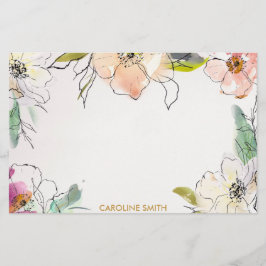 Chic Modern Watercolor Blommigt Note Brevpapper