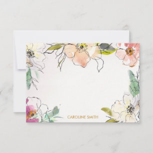 Chic Modern Watercolor Blommigt Personlig Anteckningskort