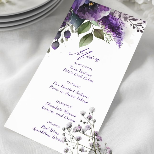 Chic Modern Watercolor Elegant Blommigt Bröllop Meny (Chic Modern Watercolor Elegant Floral Wedding Menu)