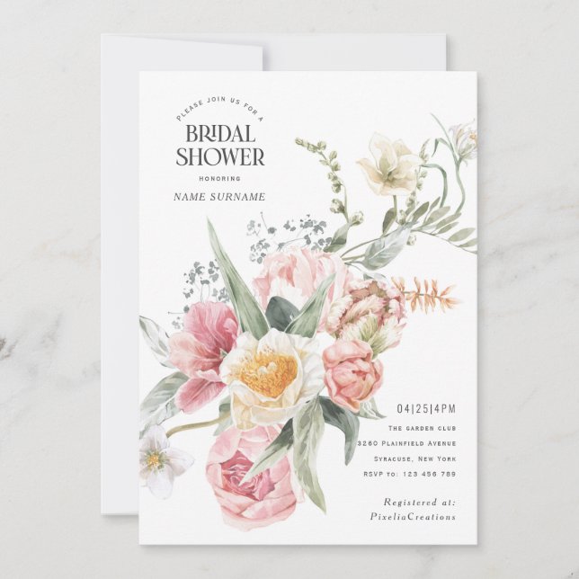 Chic Modern Watercolor Flowers-trädgård - tema Inbjudningar (Framsida)