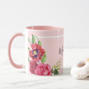 Chic Modern Watercolor Red and Rosa Flowers Mugg