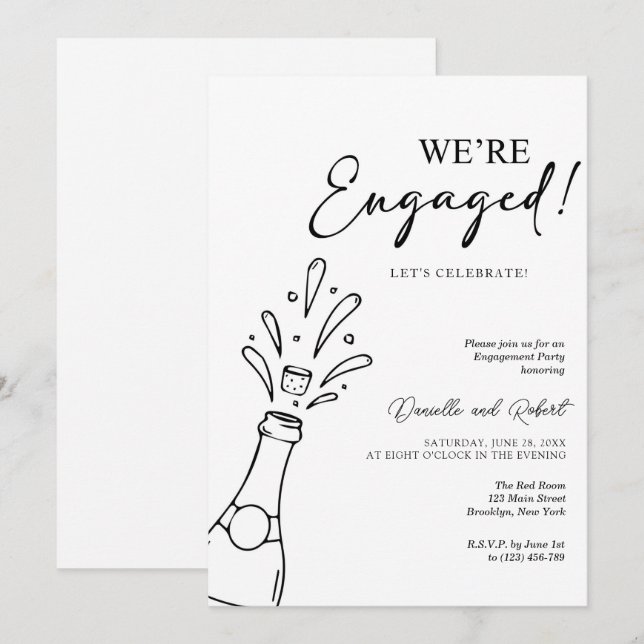 Chic Modern We're Engaged Black Champagne Party Inbjudningar (Fram/baksida)