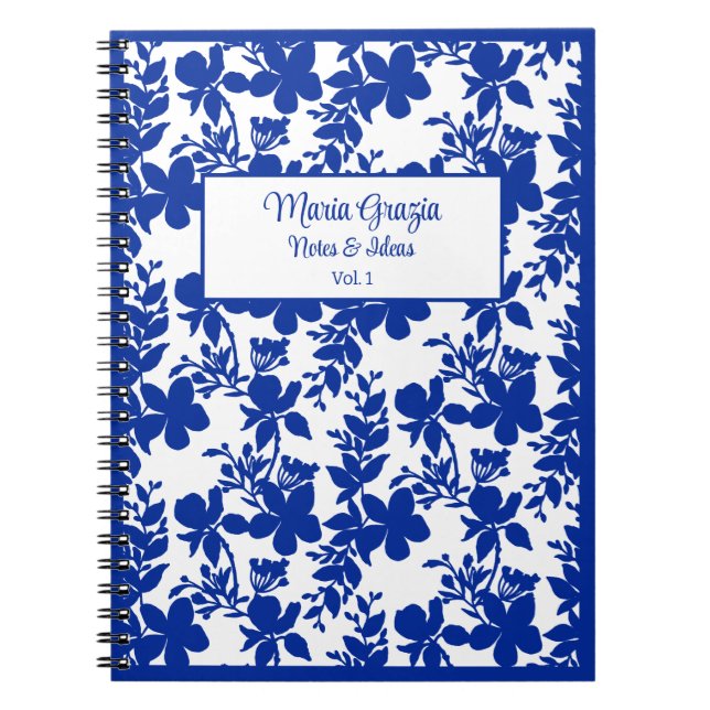 Chic Modern White Blue-Blommigt Anteckningsbok (Framsidan)