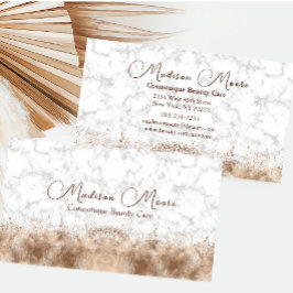 Chic Modern White och Brown Marble Visitkort