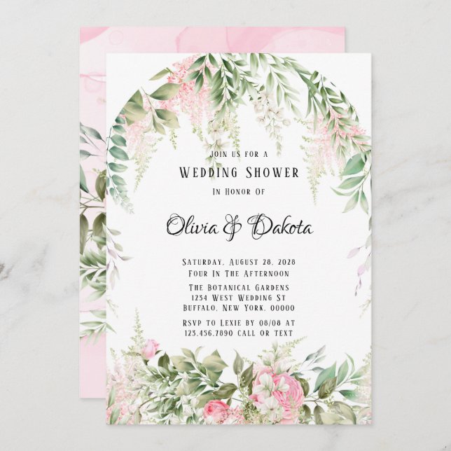 Chic Möhippa för botanisk Rosa Wisteria Blommigt Inbjudningar (Fram/baksida)