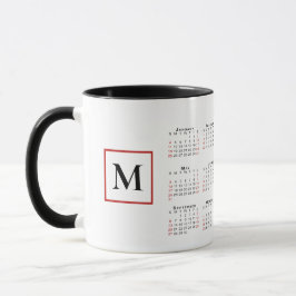 Chic Monogram 2026 Calendar Black White Red Mugg