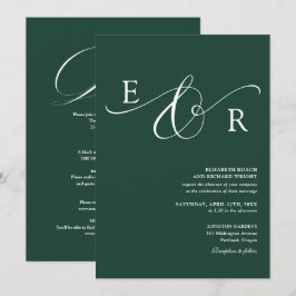 Chic Monogram Allt-i-ett Smaragdgrön Bröllop Inbjudningar