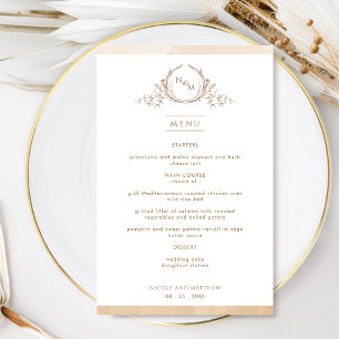 Chic Monogram Beige Cream Watercolor Bröllop Menu