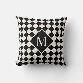 Chic Monogram Black Cream Checkered Mönster Kudde