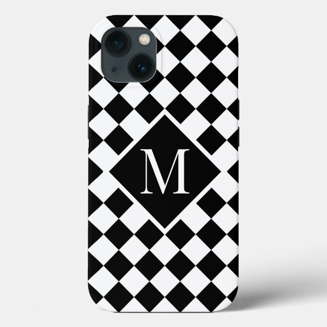 Chic Monogram Black White Checkated Mönster (Baksida)